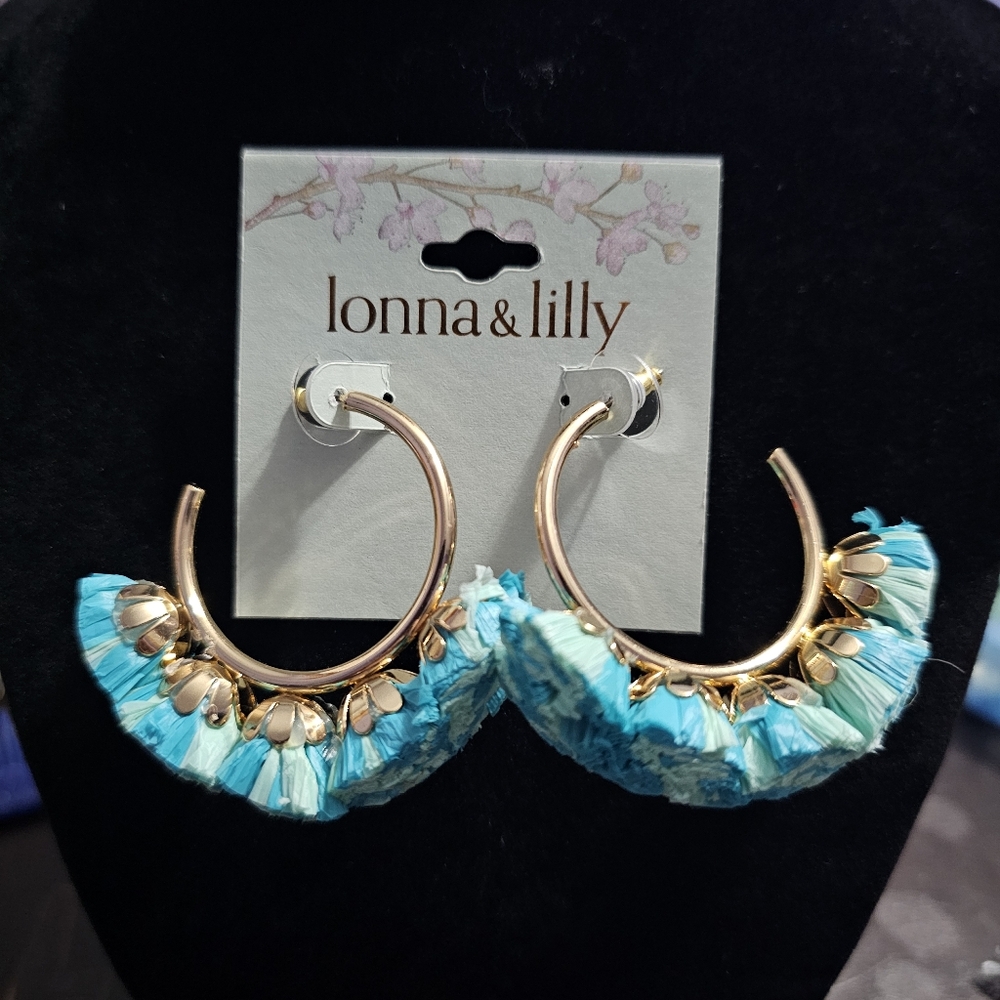 NWT lonna &‎ lilly fun fabric hoop earrings in gold accent
